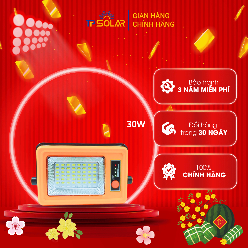 Đèn Pin Năng Lượng Mặt Trời TP Solar TP-X30N Công Suất 30W( Mẫu Mới) Sạc Pin Cho Điện Thoại, Chống Nước