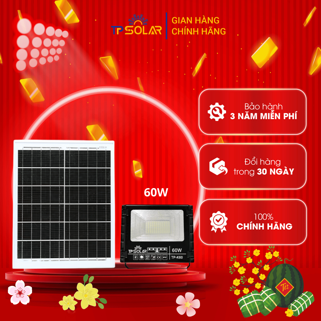 Đèn Pha Led Năng Lượng Mặt Trời TP Solar Công Suất 60W TP-K60 Chống Nước IP67, Bảo Hành 3 Năm