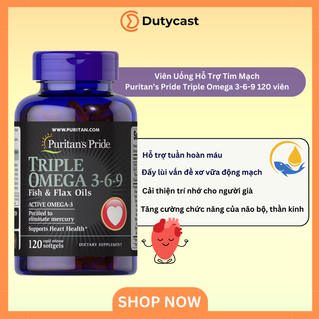 Viên Uống Hỗ Trợ Tim Mạch Puritan's Pride Triple Omega 3-6-9 120 viên của Mỹ
