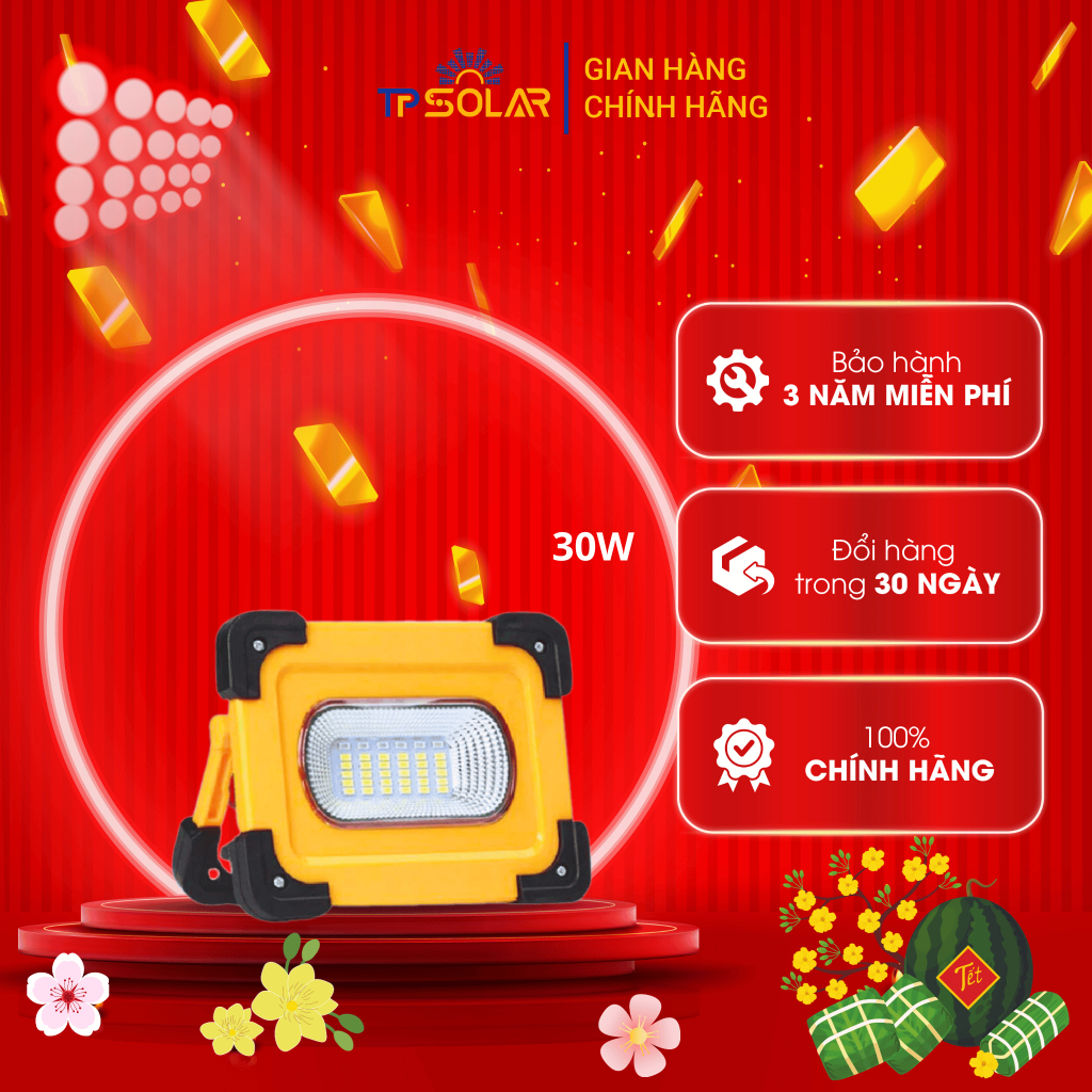 Đèn Đa Năng Cầm Tay Năng Lượng Mặt Trời TP Solar TP-X30 Công Suất 30W Sạc Pin Điện Thoại, Tiện Lợi