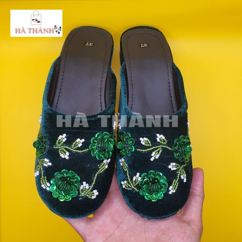 Dép Nhung Kết Cườm ,Kết Hoa Dành Cho Bà Và Mẹ Mang Êm ,Ấm Chân Mùa Đông