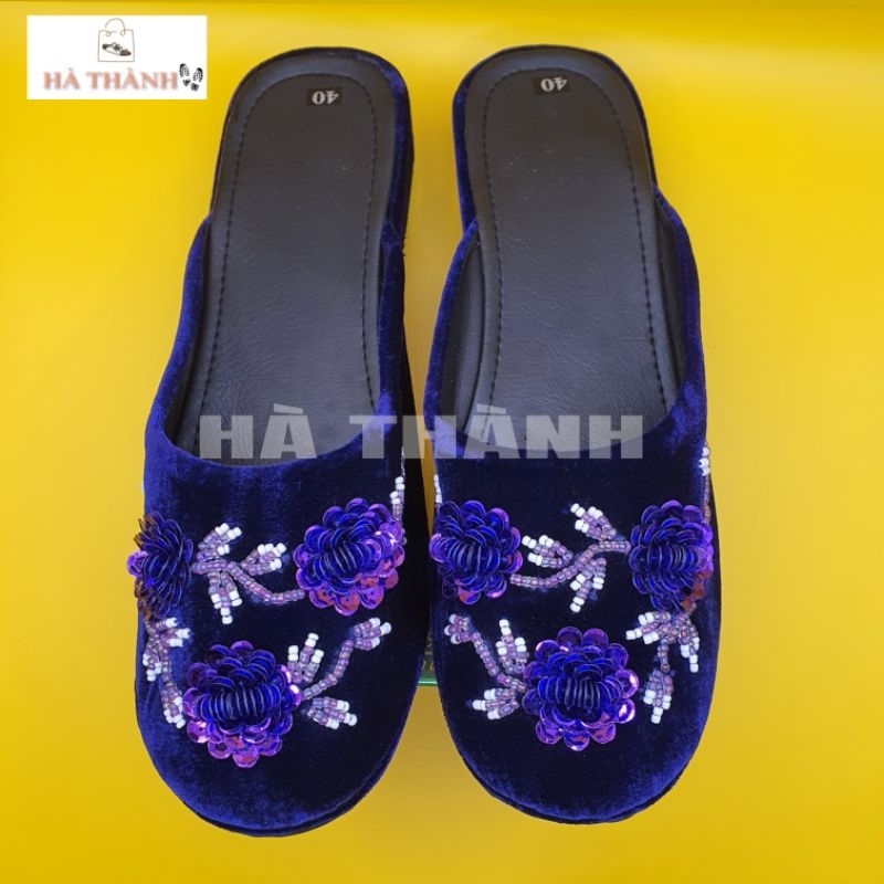 Dép Nhung Kết Cườm ,Kết Hoa Dành Cho Bà Và Mẹ Mang Êm ,Ấm Chân Mùa Đông