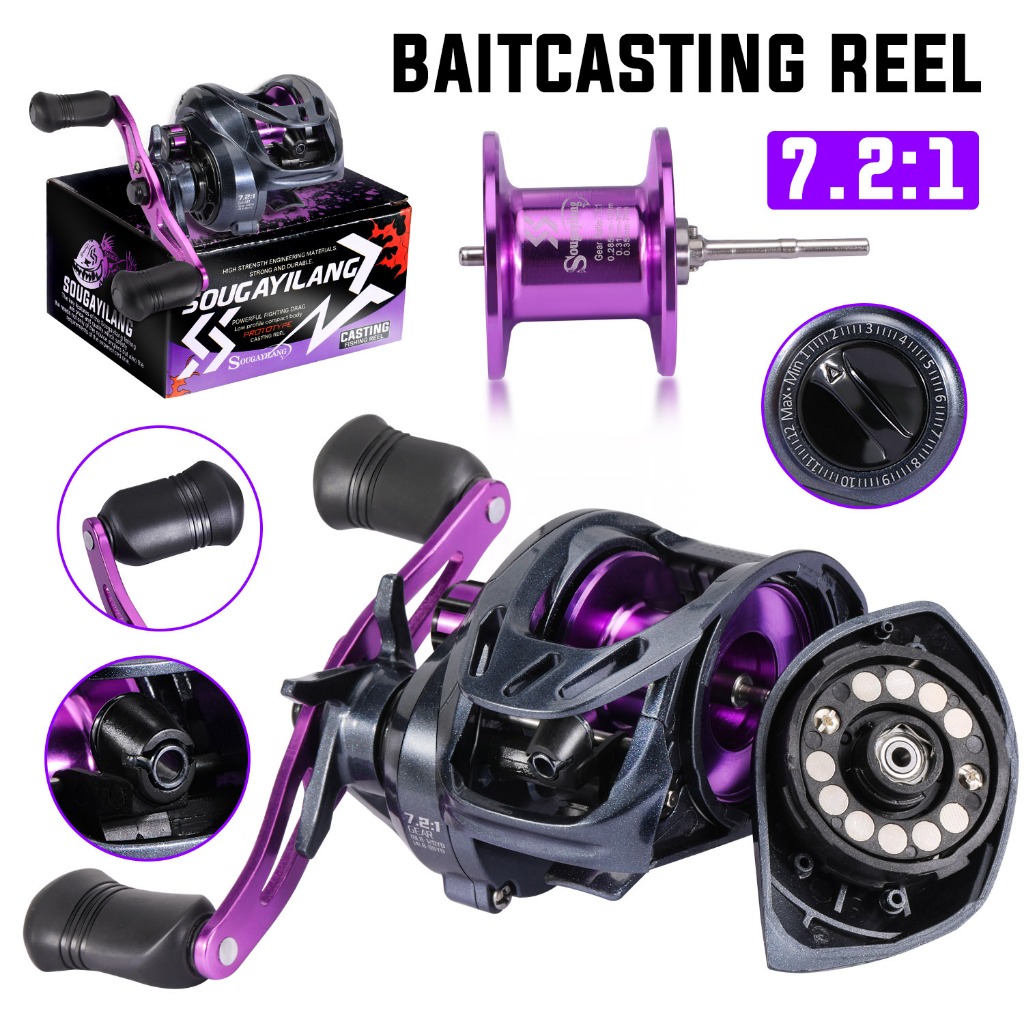 Máy Câu Ngang Máy Câu Lure  Loại Máy Câu Cá Tay Trái Và Tay Phải，Tỷ lệ bánh răng 7.2: 1, 8+1BB