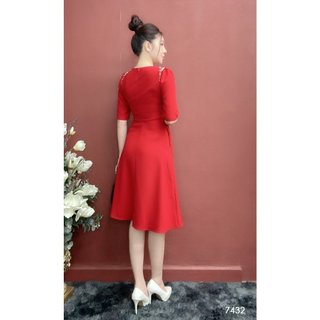 Đầm EMY EM7432 Xoè Đỏ Tay Lỡ