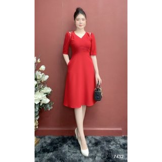 Đầm EMY EM7432 Xoè Đỏ Tay Lỡ