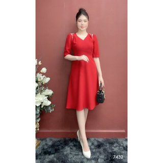 Đầm emy em7432 xoè đỏ tay lỡ