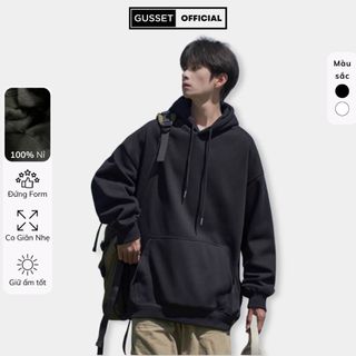Áo Hoodie Form Rộng Nam Nữ GUSSET, Hoodie Trơn Unisex Mũ May 2 Lớp Vải Nỉ Bông Dày Dặn Streetstyle