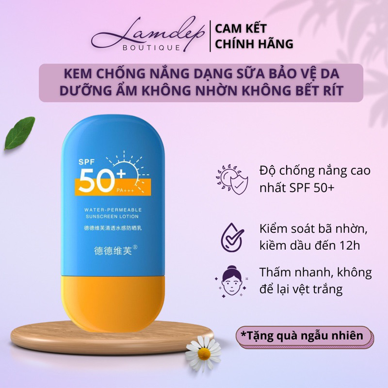 Kem Chống Nắng Dạng Sữa SPF 50+PA+++ ,Bảo Vệ Da Dưỡng Ẩm Không Nhờn Không Bết Rít