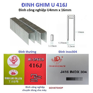 Đinh ghim 416J - Ghim 416J thường và J416 inox304 - đinh bắn gỗ U4mm x dài16mm nạp Máy bắn đinh 422J