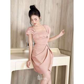 Đầm hồng pastel nữ, dáng ngắn tulip sang trọng dự tiệc - Thiết kế QUYNN