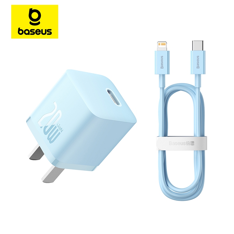 Baseus Bộ Củ Cáp Sạc Nhanh PD 20W GaN 5 Sạc điện cho i14 13 12 11 Không Nóng Máy An Toàn Ổn Định