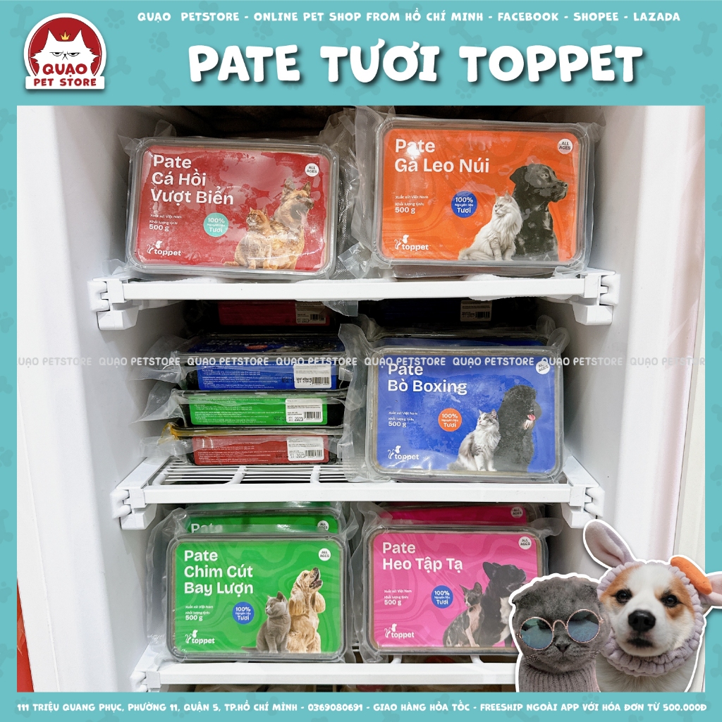 [CHỈ GIAO HỎA TỐC HCM] Pate tươi cao cấp Toppet cho chó mèo, hộp 500g