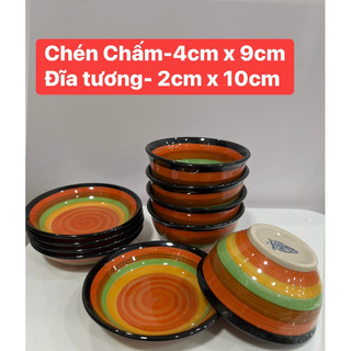Bộ 5 chén chấm, Đĩa tương Chén Đĩa Đựng Gia Vị Sứ Cầu Vồng Phong Cách Hang Quốc