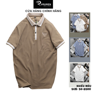  Áo Thun Polo Nam Rurumen - Áo Thun Nam Cổ Bẻ Thêu Logo Đại Bàn Phối Sọc Bền Đẹp Big Size 