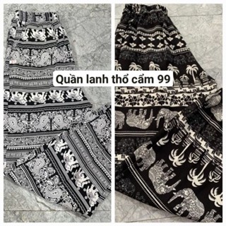 quần lanh thổ cẩm bo gấu size 3XL 43-55KG, quần alibaba dáng dài ( lanh lụa)