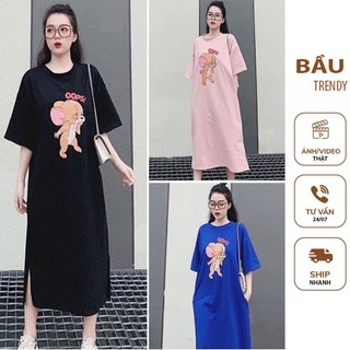 Đầm váy bầu xuân hè v696 đầm bầu thiết kế chất cotton dáng suông in hình jerry đáng yêu - đầm bầu đẹp free size
