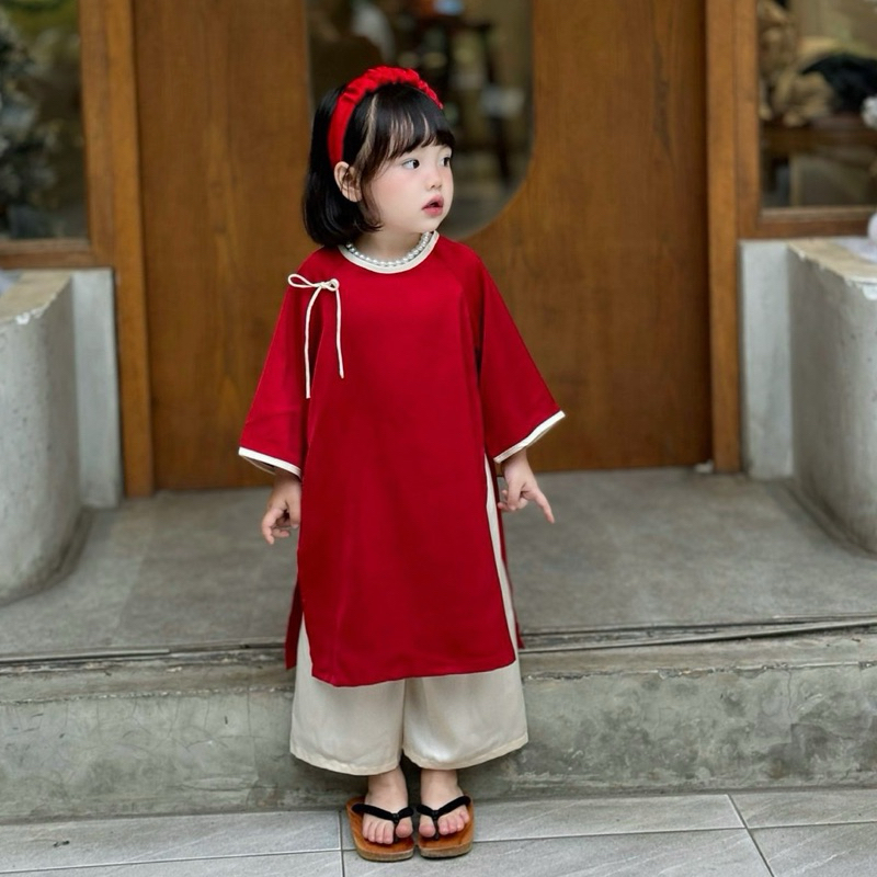 Áo Dài Bé Gái CELINA D12 Áo Dài Tết Cách Tân Cho Bé Gái TẶNG Kèm Bờm Chất Liệu Lụa Ngọc Trai Cao Cấp