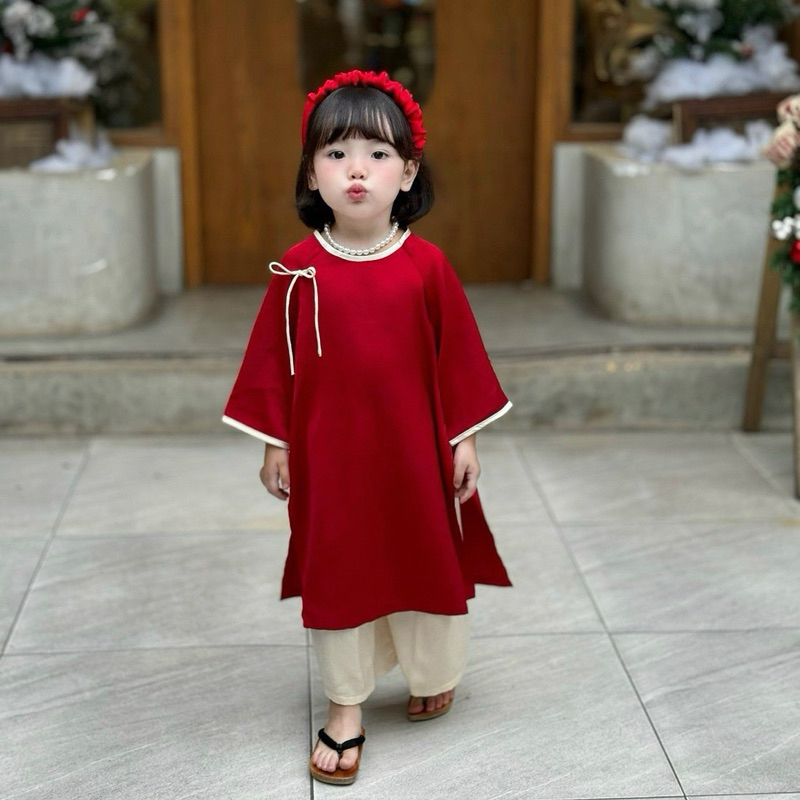 Áo Dài Bé Gái CELINA D12 Áo Dài Tết Cách Tân Cho Bé Gái TẶNG Kèm Bờm Chất Liệu Lụa Ngọc Trai Cao Cấp