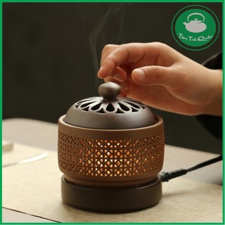 Lư gốm xông trầm hương, tinh dầu bằng điện có chế độ hẹn giờ ,đèn ngủ