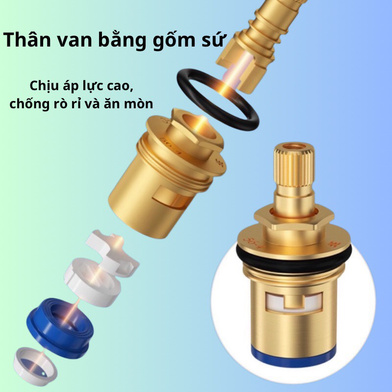 Van chia nước 2 vòi có khóa độc lập, vòi nước 2 đầu ra kết hợp vòi xịt vệ sinh inox 304, đầu nối vòi máy giặt tự ngắt