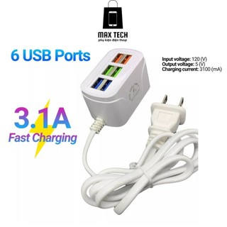 Củ sạc nhanh 6 cổng usb a53- cốc sạc đa năng chống cháy nổ + dây cáp cho điện thoại.