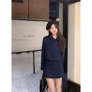 Set Áo Váy Dạ Tweed Xanh Đen