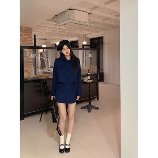 Set Áo Váy Dạ Tweed Xanh Đen
