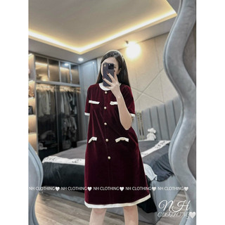 Váy nhung viền dáng xuông