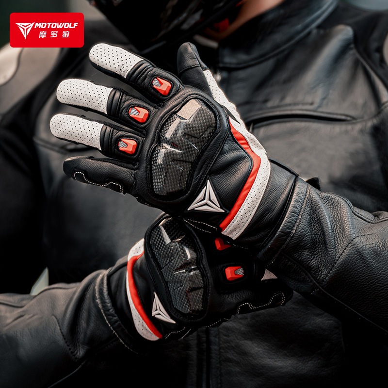 Găng tay da cừu Motowolf có gù carbon cho người đi xe máy