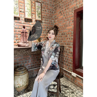 Đồ bộ trung niên bộ pijama nữ lụa cao cấp cổ chui tay lửng sang trọng quần trơn có túi bigsize 50-85kg quà tặng mẹ