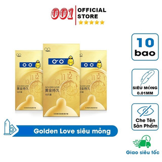 Bao cao su siêu mỏng Golden Love, bcs gân gai, nhiều gel bôi trơn, kéo dài thời gian qhe, Hộp 10 chiếc - 001STORE