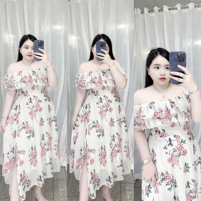 Đầm voan hoa xẻ tà