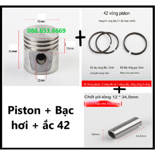 Bộ piston kèm bạc hơi 42 máy nén khí/ Pistong + Xéc măng máy nén khí 42 + ắc 42