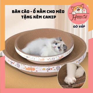 Bàn Cào Móng Cho Mèo Tặng Kèm Canip Size Lớn . Bàn Cào  ổ nằm tròn cho mèo - Happy Cat