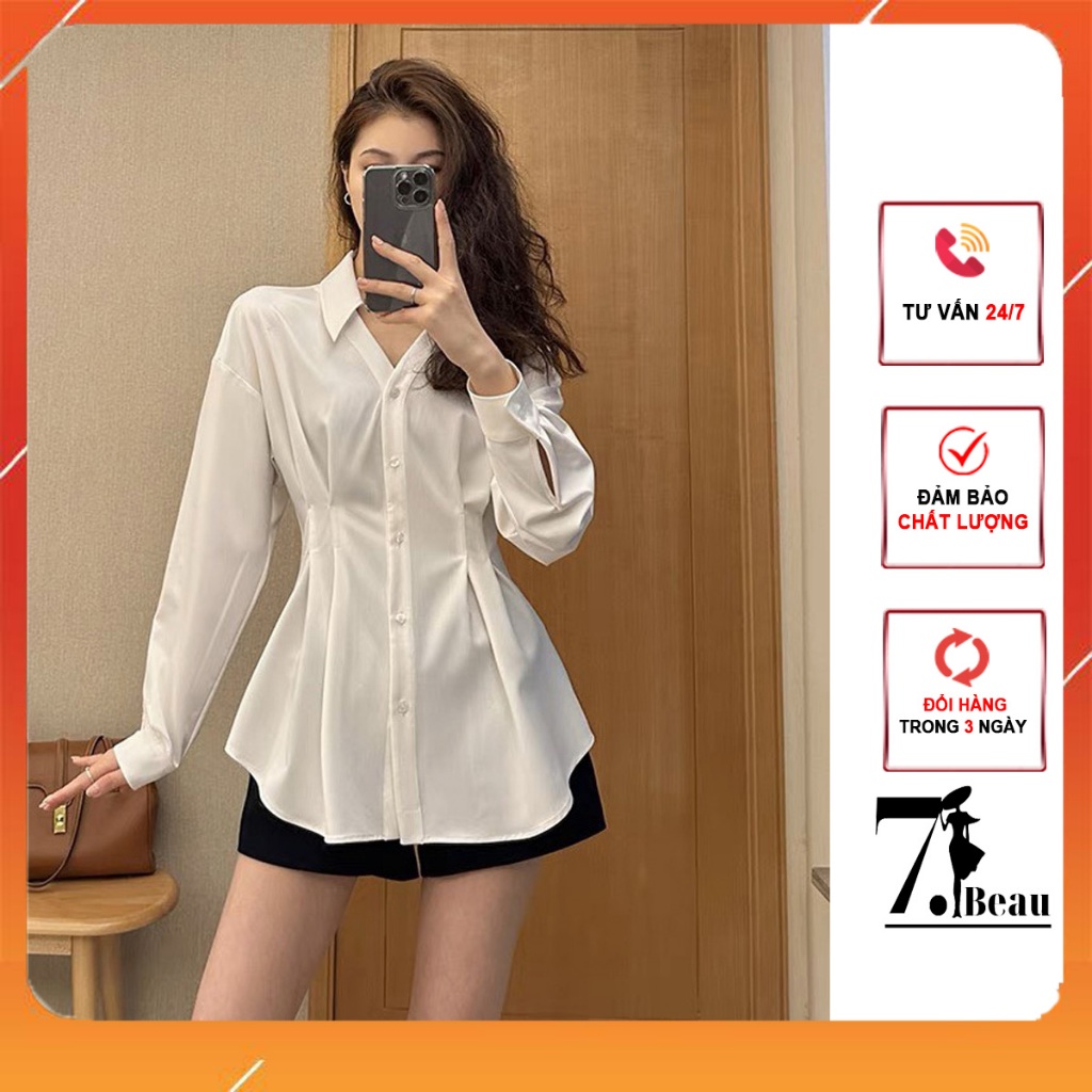 Áo sơ mi lụa nữ kiểu cách, sơ mi nữ dài tay cổ bẻ thiết kế li eo phong cách trẻ trung nữ tính công sở 7.Beautiful A106