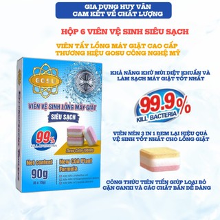 Hộp 6 Viên Vệ Sinh Lồng Giặt Siêu Sạch Công Nghệ Mỹ Giúp Khử Mùi,Diệt Khuẩn 99%,Tẩy Cặn Canxi Hiểu Qủa Thương Hiệu GOSU