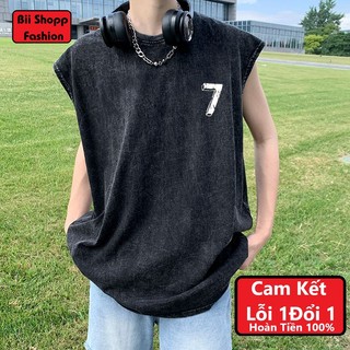 Áo thun ba lỗ loang số 7  unisex Local brand- Áo Ba lỗ wash đen Ullzang tay lỡ nam nữ 100% Cotton Bii Shop.CLO.