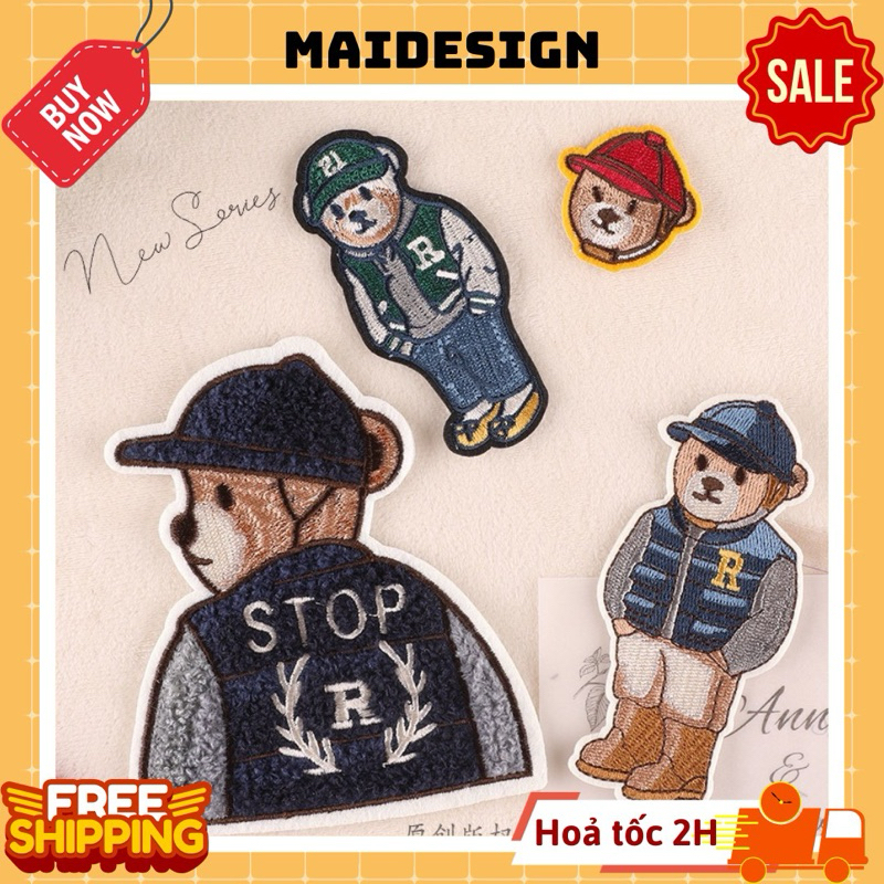 Miếng vá dán quần áo rách, hình dán áo bị rách Gấu M.O.S.C.H.I.N.O Gentleman Bear TTWN Maidesign
