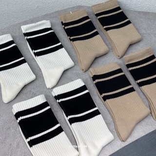 Tất cổ cao AD 3 vạch, vớ bắp chân kiểu thể thao 85% cotton GATE6 - #4625
