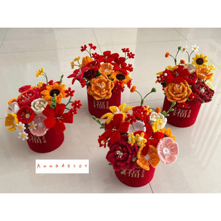 Chậu hoa kẽm nhung trưng Tết nhà làm lớn hoa kẽm và chậu cắm sẵn