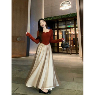 🍀Maxi lưới phối thun đỏ tay dài khoen