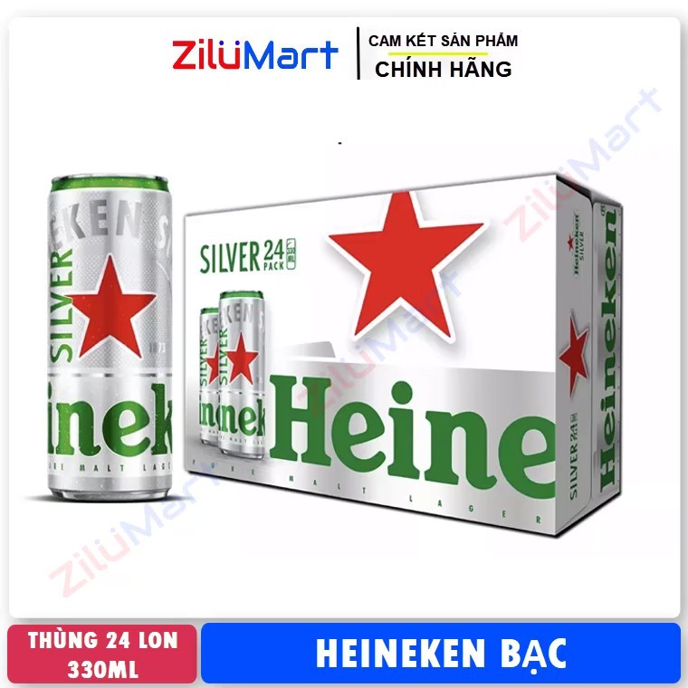 Bia Heineken bạc (thùng 24 lon) loại 330ml
