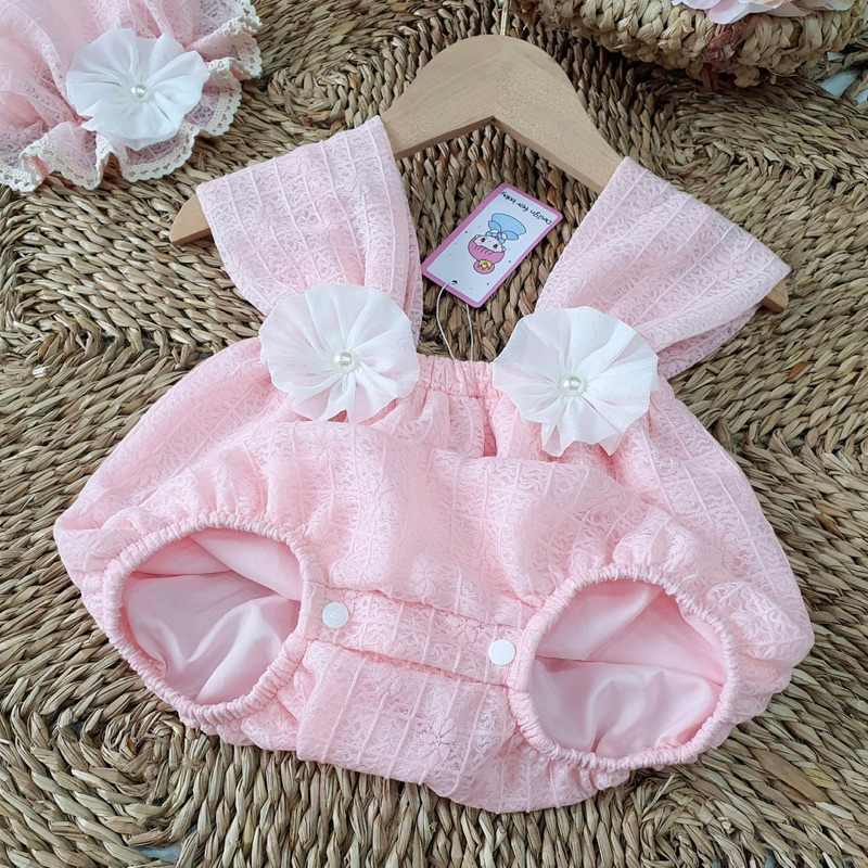 Body 2 Dây Hoa Cuộn Thủ Công Bé Gái 3 Đến 12kg, Bodysuit Chất Ren Nhật Cao Cấp Mềm Mát