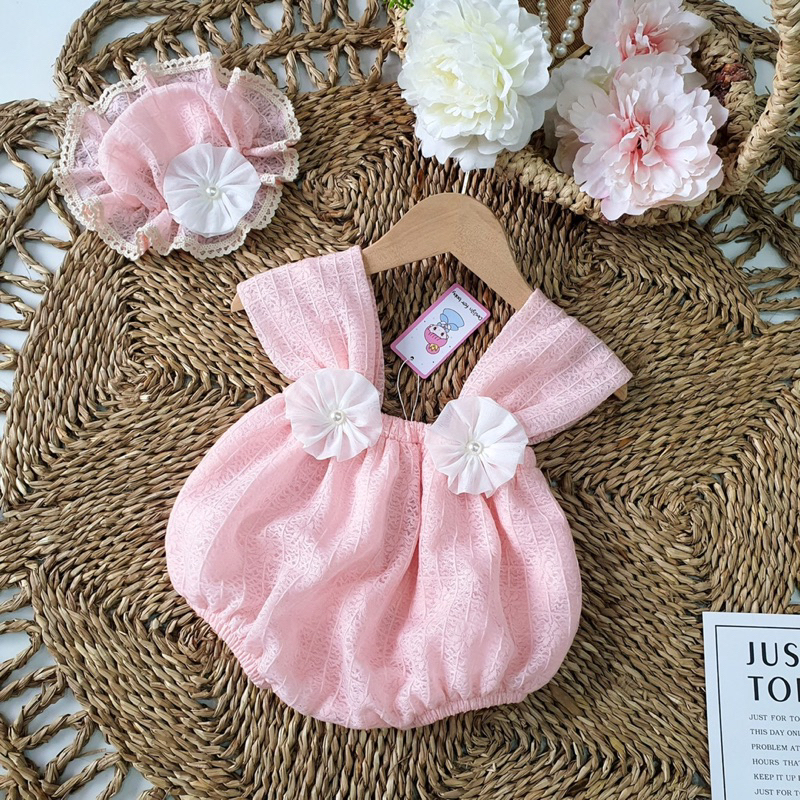 Body 2 Dây Hoa Cuộn Thủ Công Bé Gái 3 Đến 12kg, Bodysuit Chất Ren Nhật Cao Cấp Mềm Mát