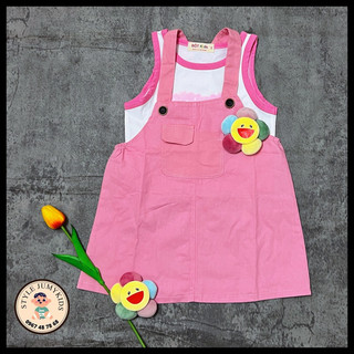 Set yếm bé gái 10-42kg (Yếm kaki dạng váy kèm áo 3 lỗ cotton in tim), họa tiết hoa nổi đính kèm có thể tháo rời xinh xắn