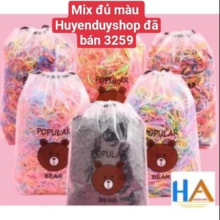 Túi 4000 thun cột tóc cho bé nhiều màu đựng trong túi rút gấu nâu