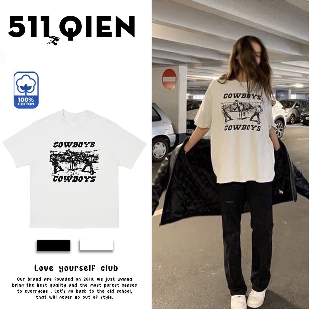 Áo thun tay lỡ nam nữ form rộng unisex Cowboys