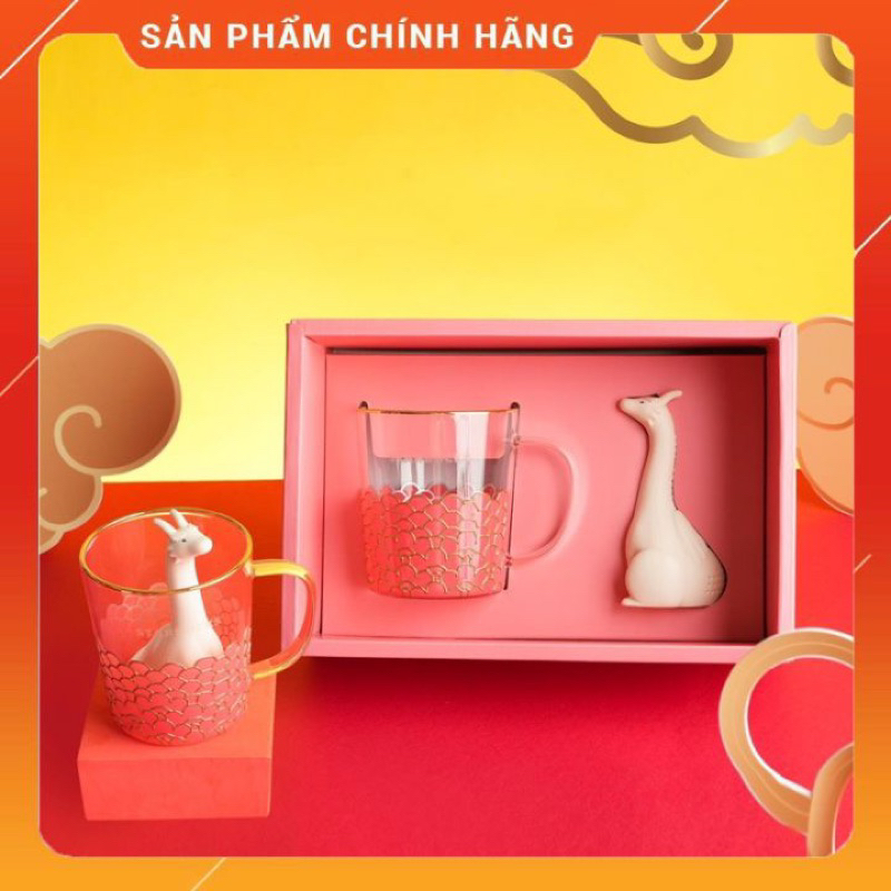 Set Cốc Thuỷ Tinh & Lọc Trà Starbucks Gragon Pattern Dung Tích 473ml