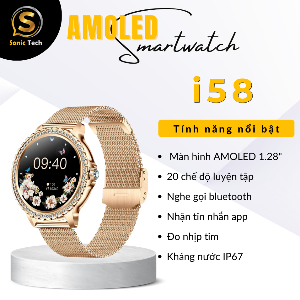 Đồng hồ thời trang,Smart watch I58,nghe gọi bluetooth,nhận thông báo,chế độ tập luyện, kháng nước IP67 - Sonic Tech