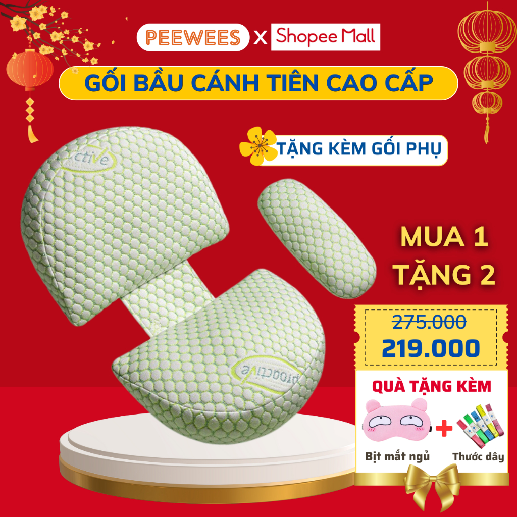 Gối Bầu Cánh Tiên Cao Cấp PeeWees Nâng Đỡ Bụng Toàn Diện, Giảm Tối Đa Đau Lưng, Giúp Cho Mẹ Bầu Ngủ Ngon Sâu Giấc